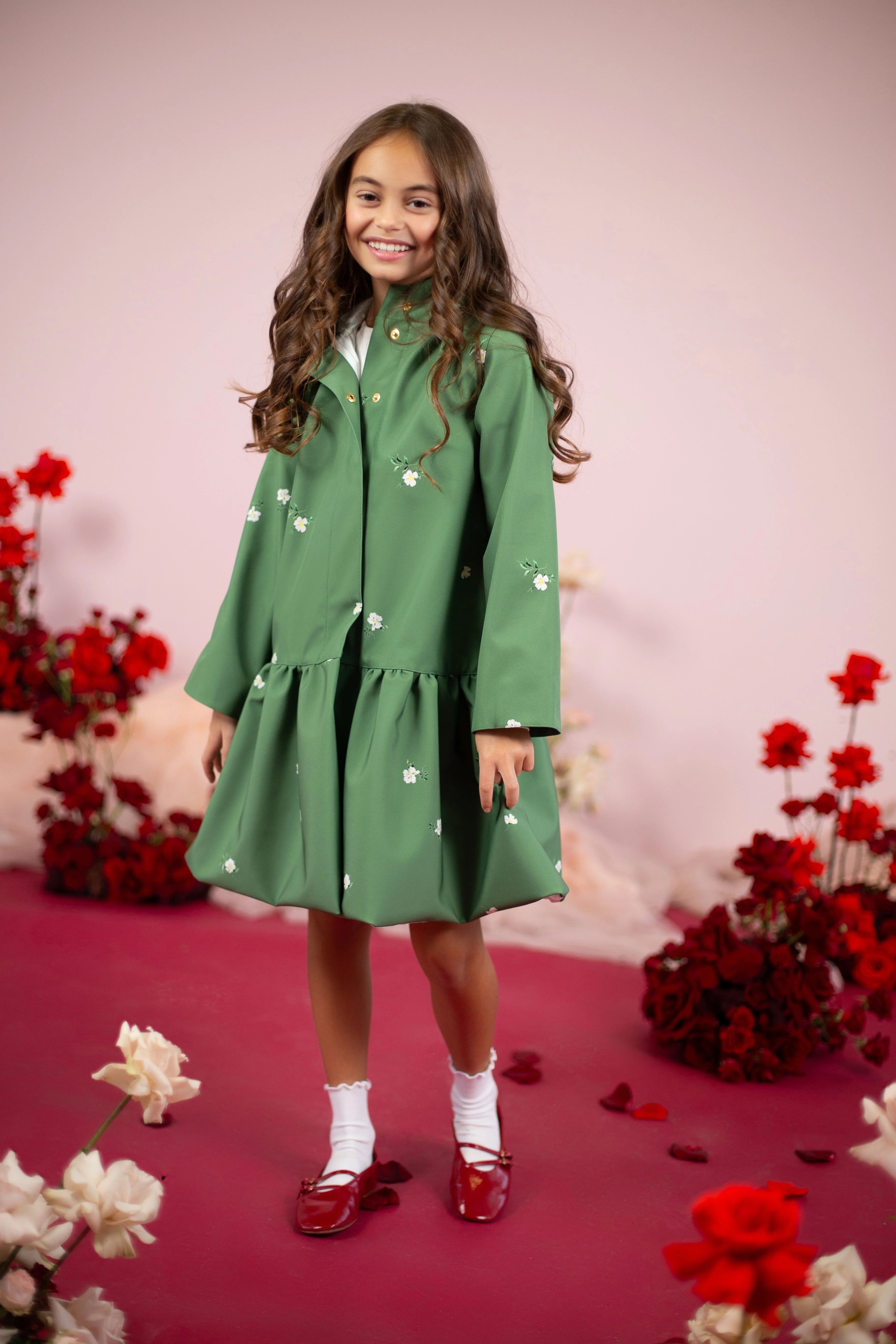 RainSisters | Girls' Green Trapeze Short Coat ‘Primrose Green' - Image 3