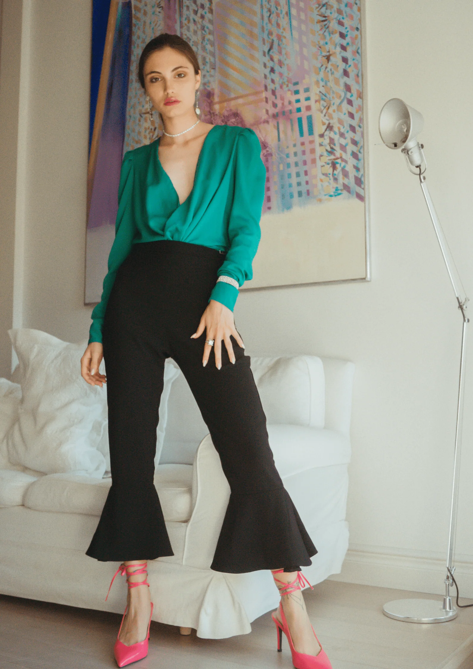 Sarvin | Ashlee Black Frill Hem Trousers - Image 6