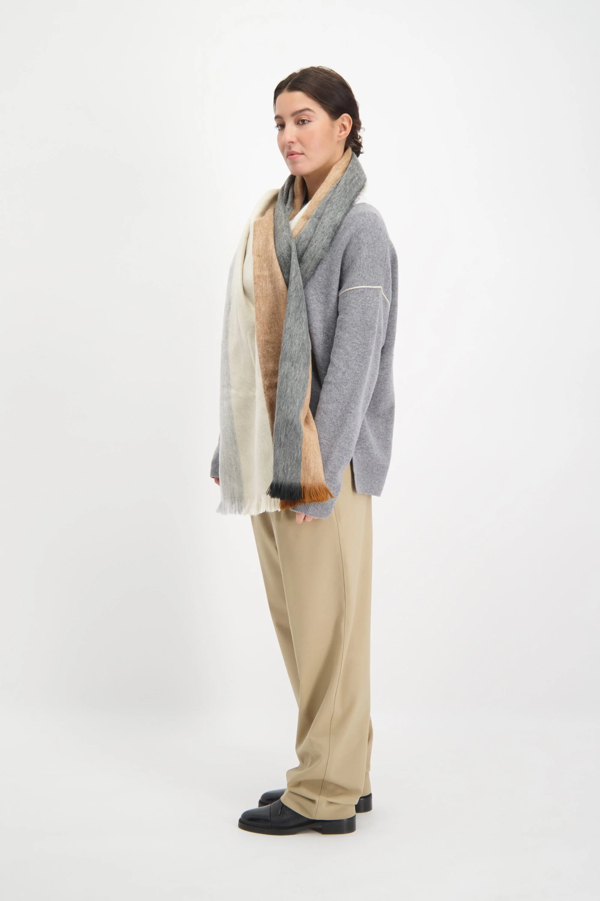 Alpaca Loca | Scarf Striped Black, Grey and Naturals - Image 3