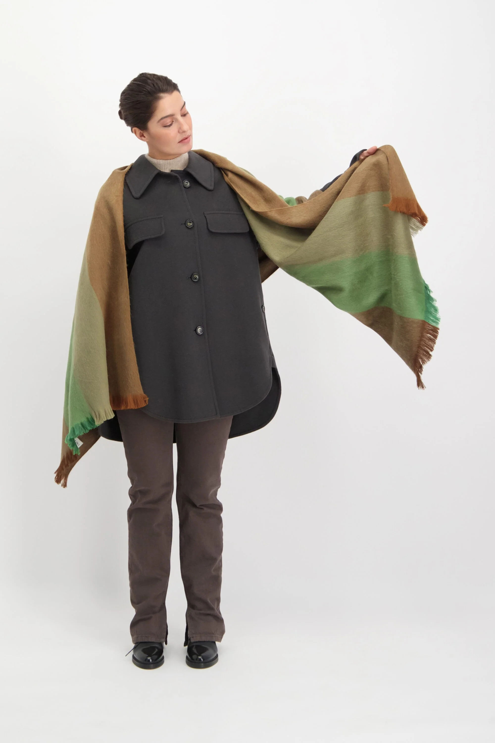 Alpaca Loca | Scarf Striped Green, Brown and Naturals - Image 3