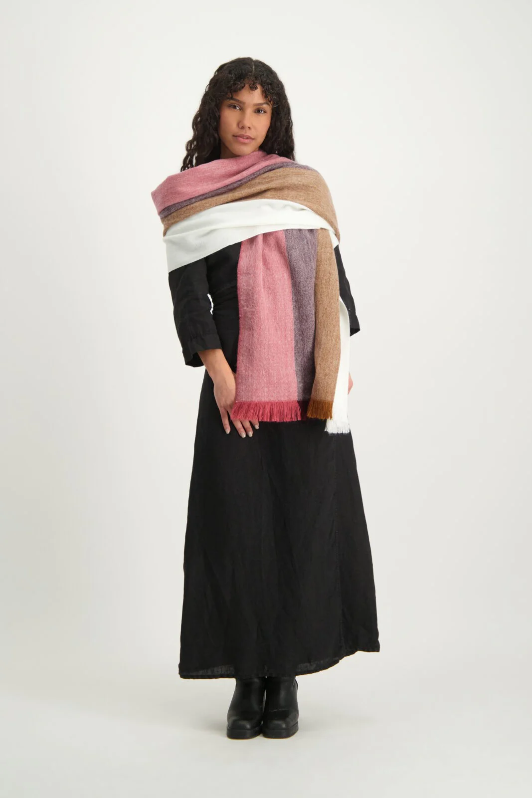 Alpaca Loca | Scarf Striped Wine Red, Grape and Naturals - Image 3